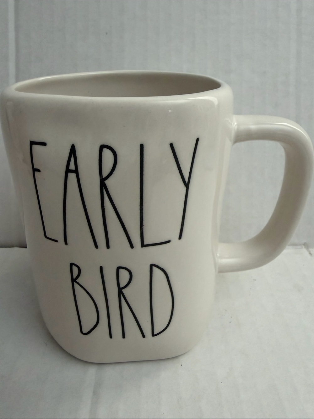 Rae Dunn Artisan Collection White 'Early Bird' Mug with Black Lettering